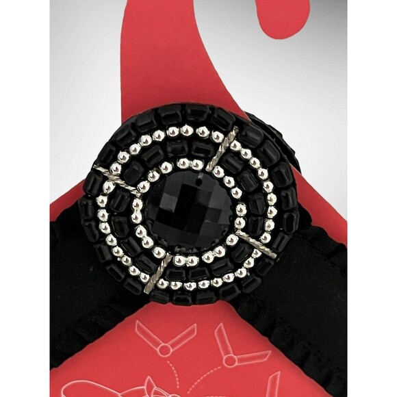 Lindsay Phillips Switchflops Straps Celia Medium Black Satin Beaded Glam Detail - Picture 3 of 4